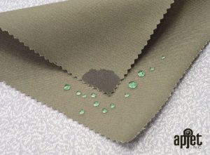 Photograph of a dual-function fabric, water-repellent on one side and water-absorbent on the other side. This unique capability is produced using APJeT's proprietary plasma systems and coating technology.