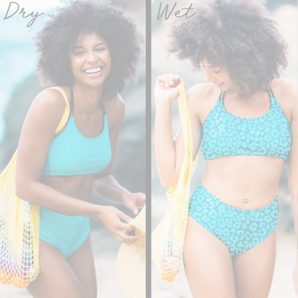 Emerge Swimwear bathing suit. A pattern is revealed only when wet.